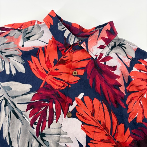 NWT Tommy Bahama XXL Silk Tropical Leaf Print Short Sleeve Button Down Shirt